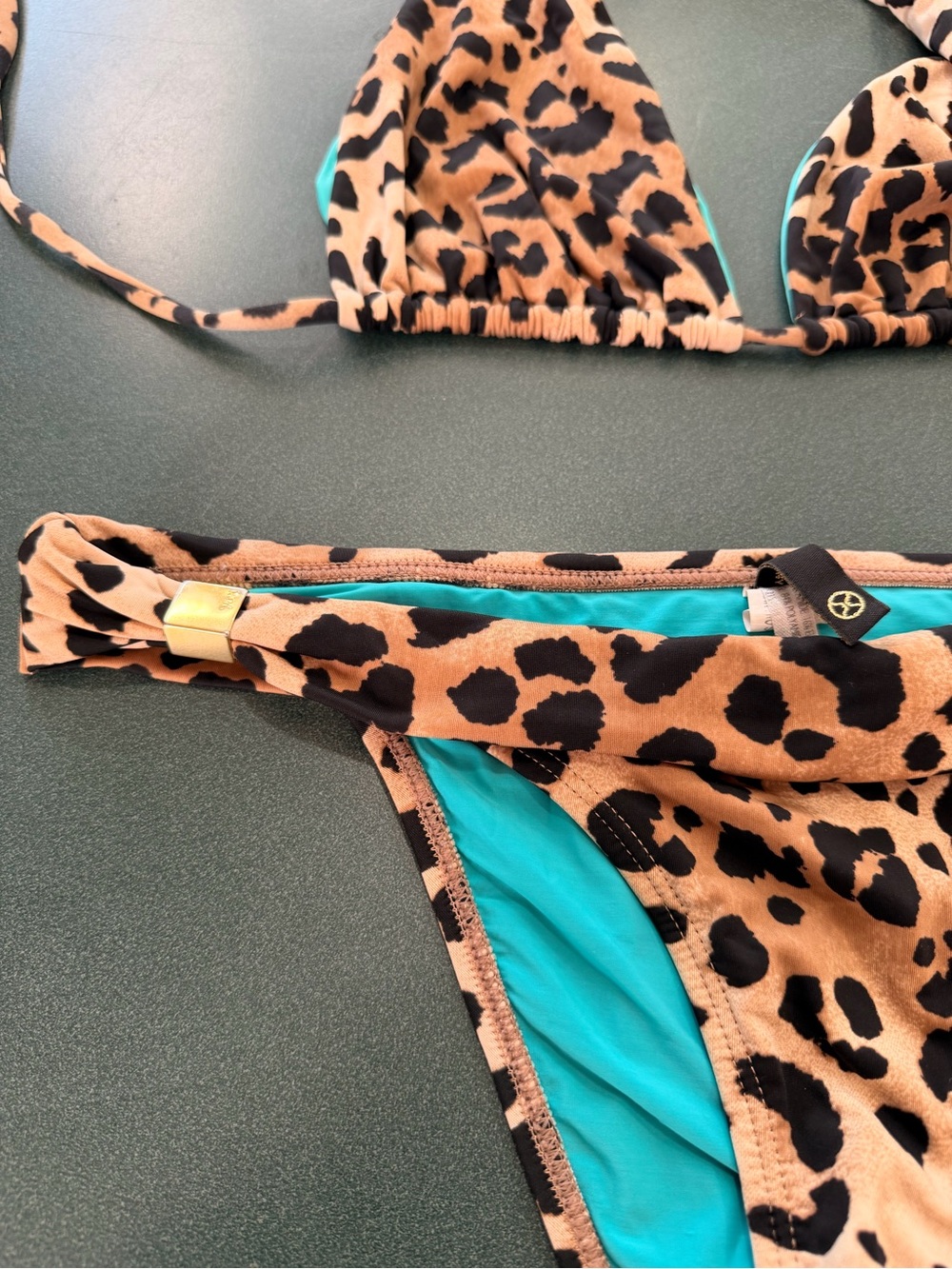 Vix Paula Hermanny Leopard Aqua Triangle Bikini Set - Picture 4 of 16